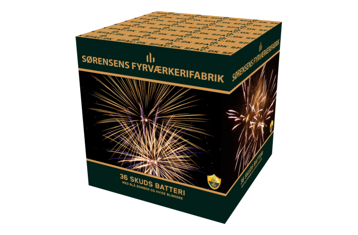 36 skud 20 mm bl� bomber med hvide blinkere.