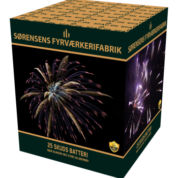 25 skud 25mm r�de blinkere med store guldbomber.