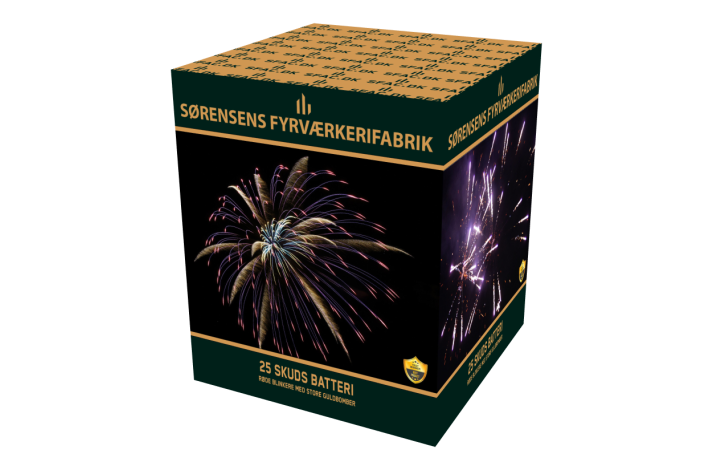 25 skud 25mm r�de blinkere med store guldbomber.