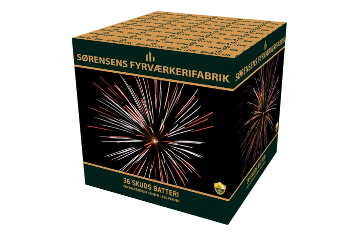 36 skud 25 mm Chrysanthemum bomber i ass.farver.