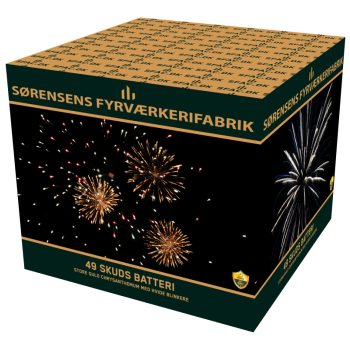 49 skud 25 mm store guld chrysanthemum med hvide blinkere.