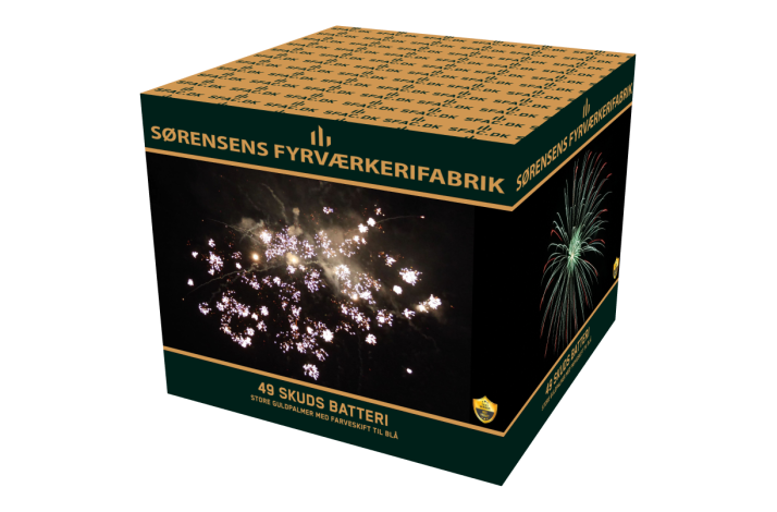 49 skud 25 mm store guldpalmer med farveskift til bl�.