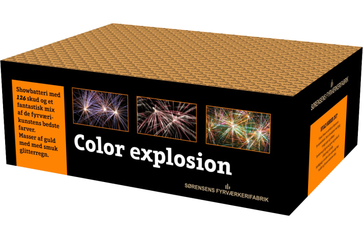 Color explosion 126 skud 20 mm Goldbrokade med farverige strober.