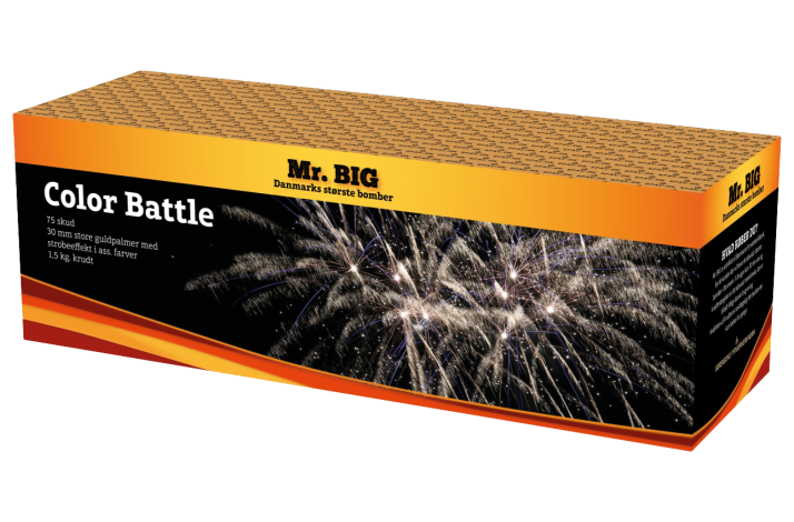 Mr.BIG. Color Battle. 75 skud 30 mm store guldpalmer med strobeeffekt i farver.