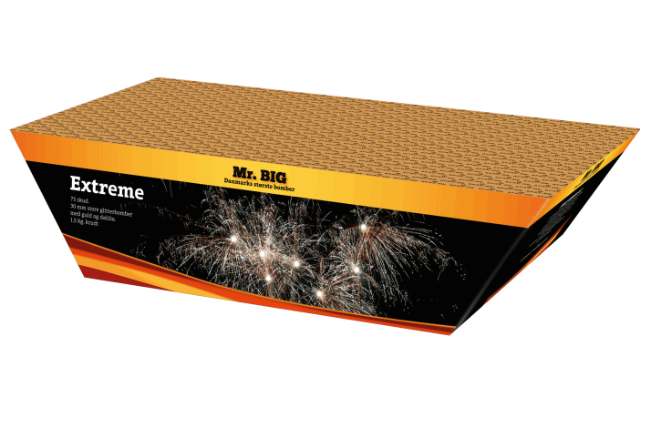Mr.BIG. Extreme. 75 skud 30 mm.  Store glitterbomber med guld og dahlia. Vinkelmix. 